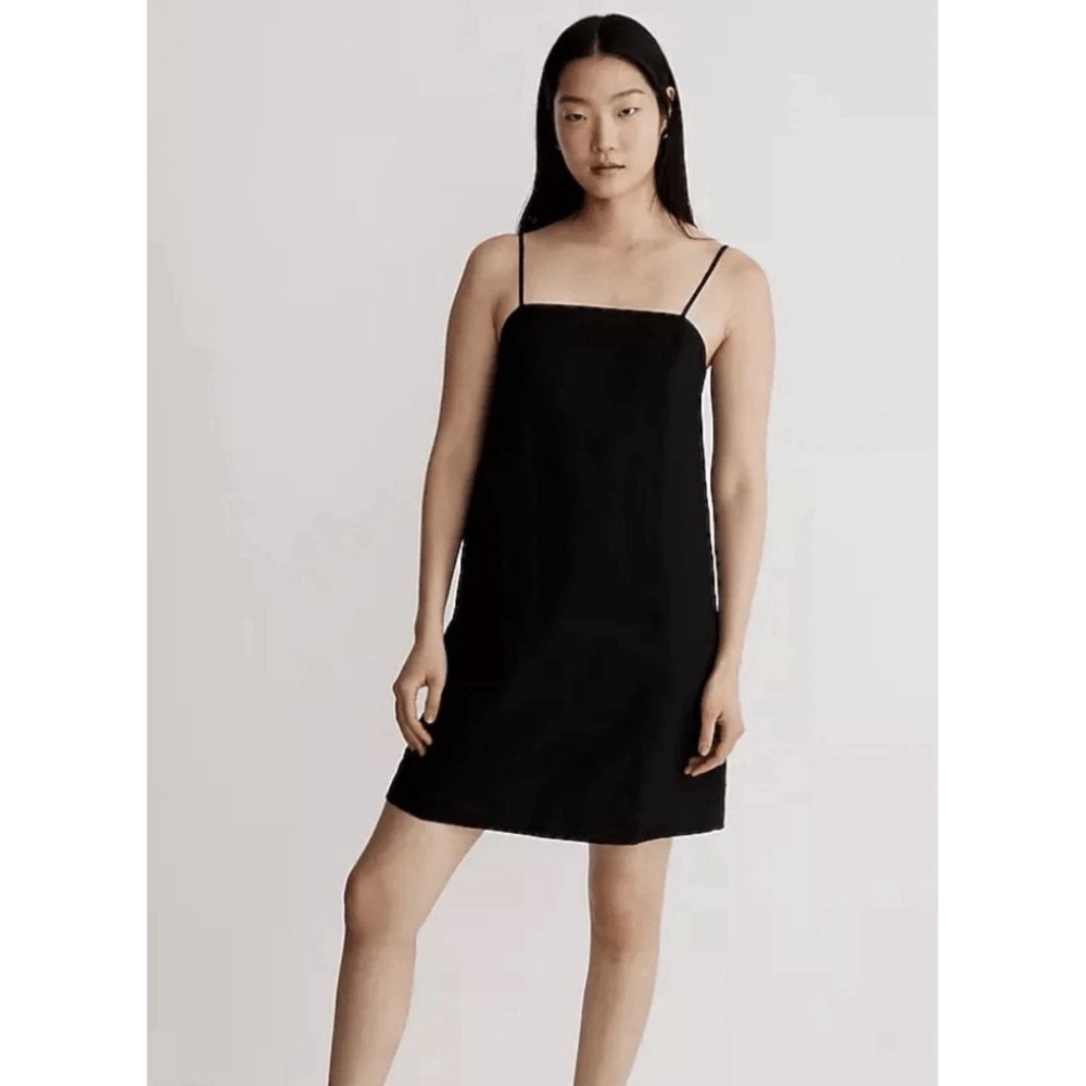 Madewell 100% Linen Goldie Mini Dress Sz 8 Black Boxy Minimalist Capsule LBD
